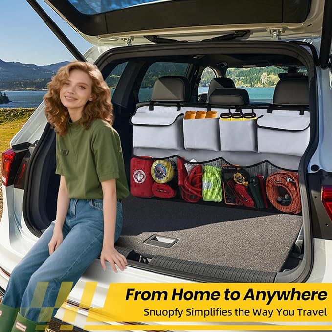 Car Backseat Hanging Trunk Organizer – Gray, 8 Large Storage Bags - Super Capacity Storage Solution for SUVs, Trucks, Vans, and Cars - Ultimate Car Organization for a Clutter-Free Space