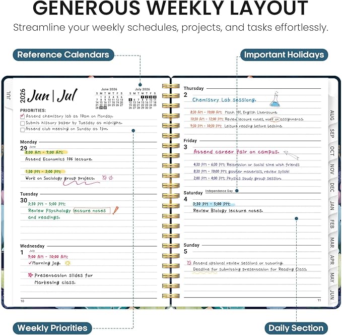 Planner 2026-2027, Academic Year Weekly and Monthly Calender Planner, from Jul 2026 - Jun 2027, Spiral Bound School Planning Book, Perfect for Teacher, Student, Women & Men, A5 (6.3" x 8.5"), Desert Whimsy
