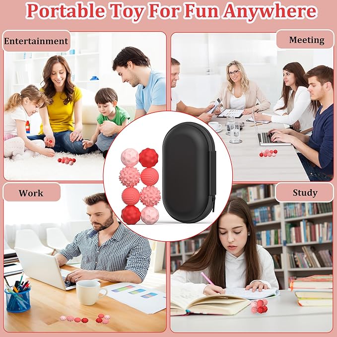 8PCS Sensory Fidget Balls For Adults & Teens, Magnetic Attraction Stress Balls With Silicone Shell-To Calm Restless Hands and Anxious Mind, Quiet Desk Fidget Toys for Office Travel Toys Gift (Pink,8)