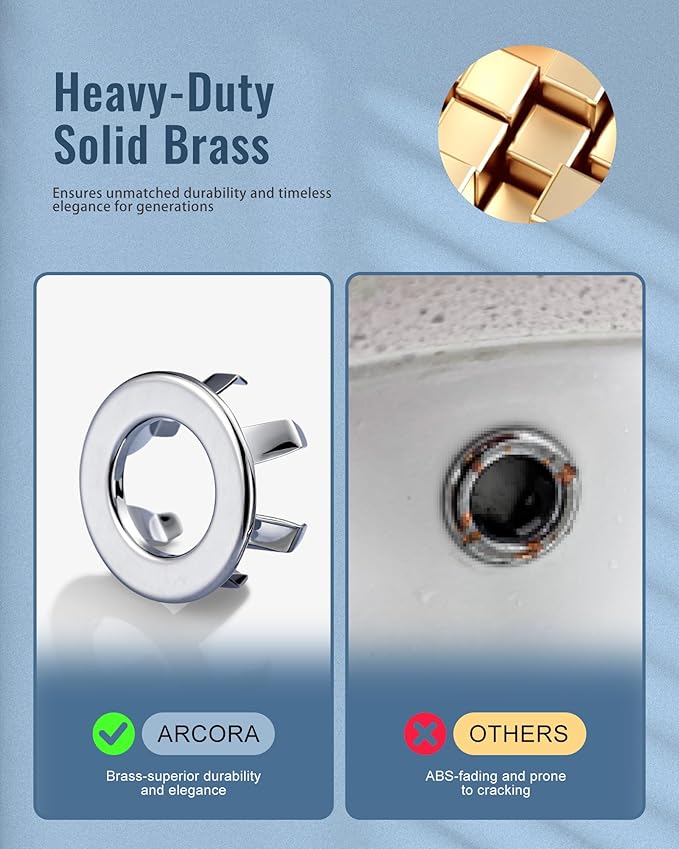 ARCORA Sink Overflow Ring Chrome: 2 Pack Solid Brass Bathroom Vessel Sink Overflow Cover Basin Trim Ring Hole Insert Caps