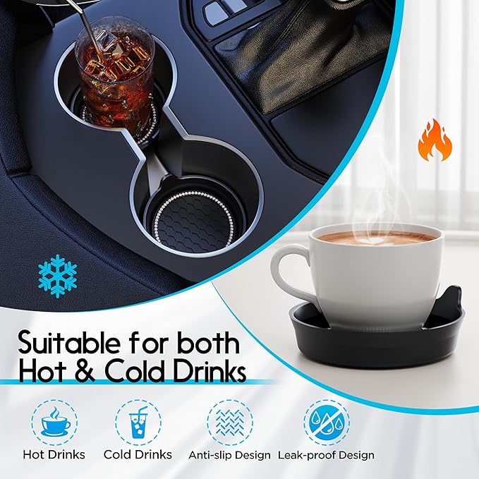 Amooca Car Cup Coaster Universal Non-Slip Cup Holders Bling Crystal Rhinestone Car Interior Accessories 4 Pack Black