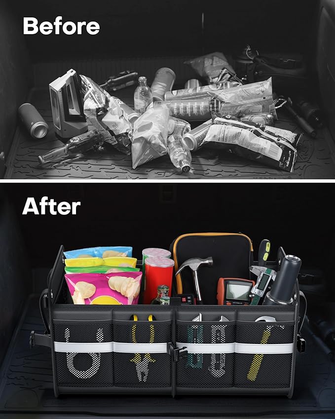 HOTOR Trunk Organizer for SUV – Car Storage Box with Reflective Strips, Collapsible Car Organizer with Large Capacity, Essential Car Accessories for Truck, Van & Sedan, Black, 22.1" x 13.0" x 12.0"