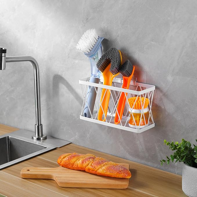 YIGII 3 Pack Adhesive Cabinet Door Organizer - Lid Storage Organizer for Tupperware, Wall Mounted Pantry Door Organizer Kitchen RV Storage Wall Under Sink Basket Slim Space, White Stainless Steel