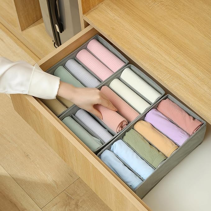 Qozary 3 Pack Sock Underwear Drawer Organizer Dividers, Non-Woven Fabric Collapsible Cabinet Closet Storage Boxes for Clothes, Socks, Lingerie, Underwear, Tie, Belt, Baby, Bedroom