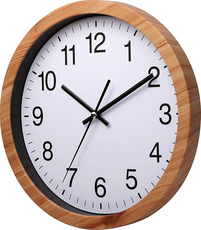 NUOVO 10 Inch Wooden Round Wall Clock Silent & Non-Ticking Retro Wall Clock Operated for Living Room Bedroom Kitchen (26 cm / 10")