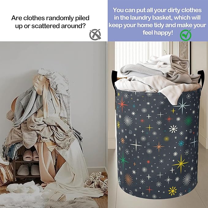 Medieval Atom Laundry Basket-Large Foldable Hamper Holder Portable Tall Collapsible Laundry Hamper Storage Basket Bin with Handles, Canvas & Waterproof lining for Household Items