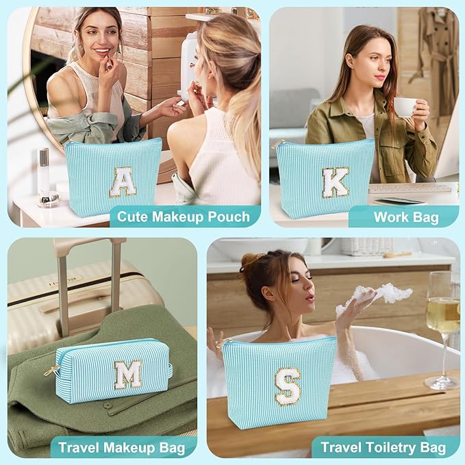 YOOLIFE Birthday Gifts for Women - Personalized Cute Initial Cosmetic Makeup Pouch Make Up Toiletry Bag for Her Mom Teacher Friend Girlfriend Wife Birthday Gifts 21st Birthday Gifts G