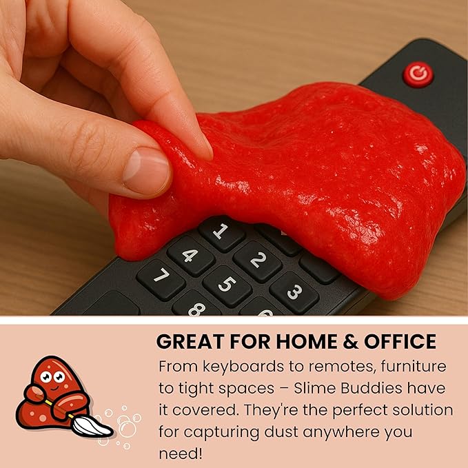 Slime Buddies Car Cleaning Gel Putty - 3 Pack Strawberry Scent Interior Detailing Tool for Cup Holder, Air Vent & Keyboard - Reusable Auto Detailing Accessory - Dust Remover Goop - Gift for Men Women