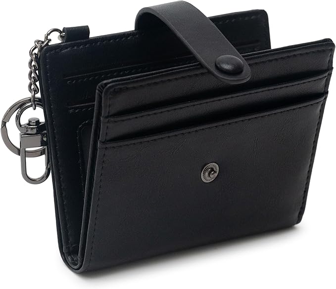 Alldaily Slim Keychain Wallet for Women, RFID Blocking Small Bifold Travel Credit Card Holder (Black)