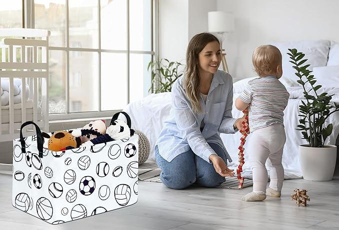 KUNRO Basketball Football Storage Basket Gift Shelf Basket Storage Bin, Nursery Basket Organizer Box for With Handles for Room Deco