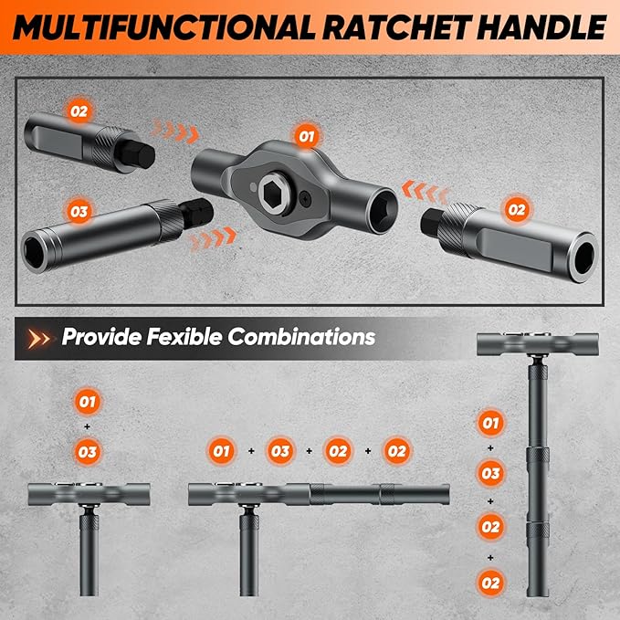 Saker 42-in-1 Magnetic Screwdriver Set, Multi-Bit Free Combination Ratchet Screwdriver Set Portable Repair Tool Kit for Gifts, Furniture, Computers, Bicycles, and DIY, Grey