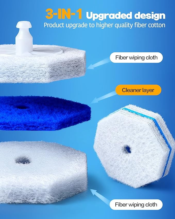 Disposable toilet wand refills (50 pack) compatible with Clorox, secure lock no-slipping design, instant foam cleaning scrubber pads, odor neutralizing refills
