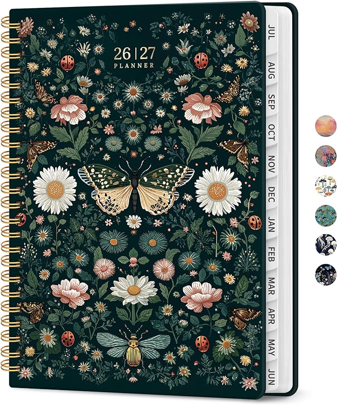 Planner 2026-2027, Academic Year Weekly and Monthly Calender Planner, from Jul 2026 - Jun 2027, Spiral Bound School Planning Book, Perfect for Teacher, Student, Women & Men, A5 (6.3" x 8.5"), Insects in Blooms