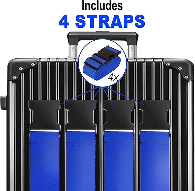 Luggage Straps for Suitcases TSA Approved Travel Belt 4 Pack by Chelmon (Blue)
