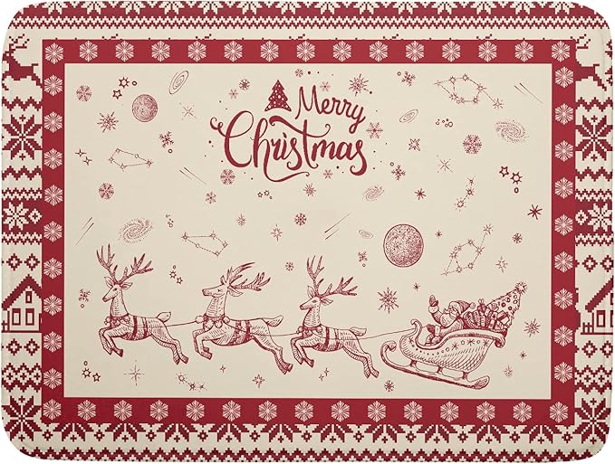 Christmas Moose Dish Drying Mat 18x24 for Winter Santa Claus Kitchen Counter Decor Absorbent Reversible Microfiber Deers Animal Dishes Pad Dish Drainer Rack Mats Kitchen Accessories