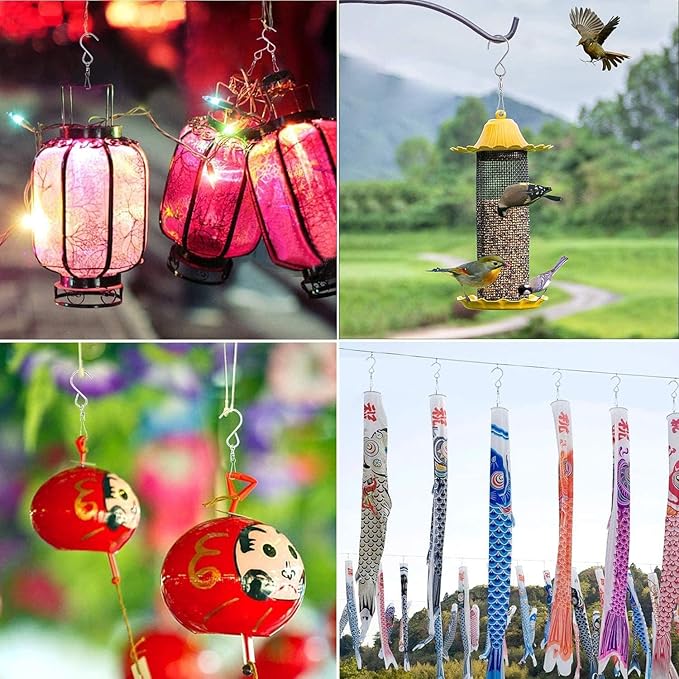 24 Pcs Swivel Clip Hanging Hooks, Stainless Steel 360 Degree Rotating Windsock Clips for Hanging Wind Chimes, Plants, Bird Feeder, Crystal, Birdcage