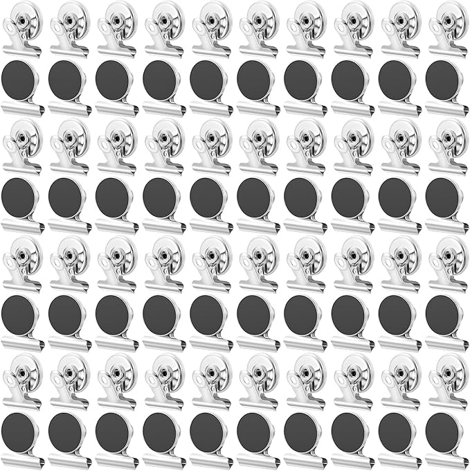 80 Pack Strong Magnetic Clips with Heavy Duty Magnets, Industrial Magnet Clip for Fridge Office Classroom Locker, 1.18"x1.53" Round Clips with Magnets (Iron & Neodymium)
