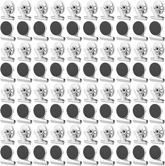 80 Pack Strong Magnetic Clips with Heavy Duty Magnets, Industrial Magnet Clip for Fridge Office Classroom Locker, 1.18"x1.53" Round Clips with Magnets (Iron & Neodymium)
