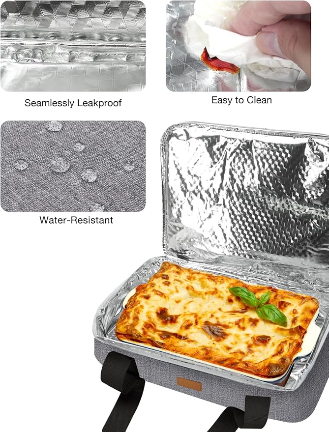 Vuudh Expandable Casserole Carrier Bag, Double Deckered Insulated Food Bag for 2 Dishes, Hot Cold Lasagna Holder Tote for Picnic, Potluck, Travel