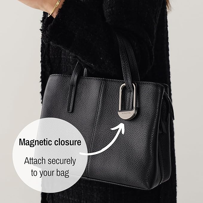 FLIP Bag Hook - Newly Redesigned. Portable Purse Hanger for Table with Magnetic Closure - (Chrome Black)