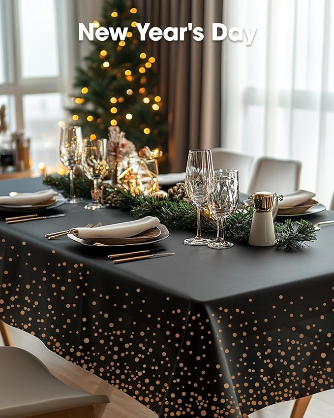 Pureegg Plastic Table Cloth Disposable 10 Pack, 54 x 108 Inch Table Cloths, Graduation Decorations of 2026, Graduation Tablecloths, Rectangle, Plastic Cover, Leakproof & Sturdy, Black and Rose Gold