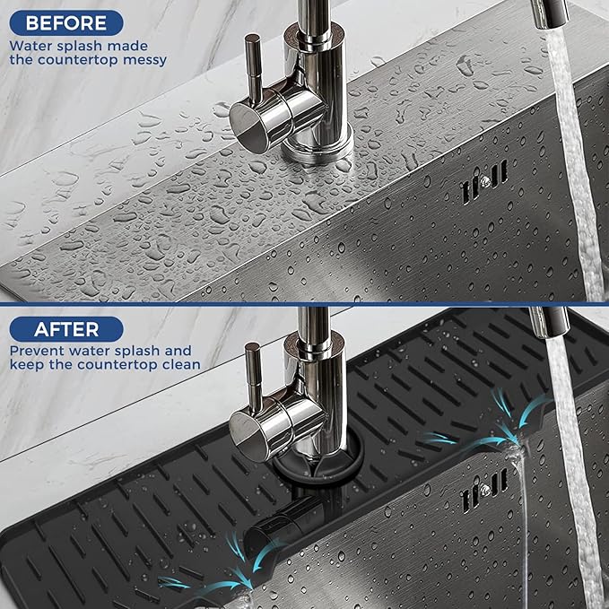 24" Splash Guard Plus Size Silicone Sink Faucet Drying Mat Handle Drip Catcher Tray Dish Sponge Holder Kitchen Accessories Protector Home Organization Gadgets Organizer