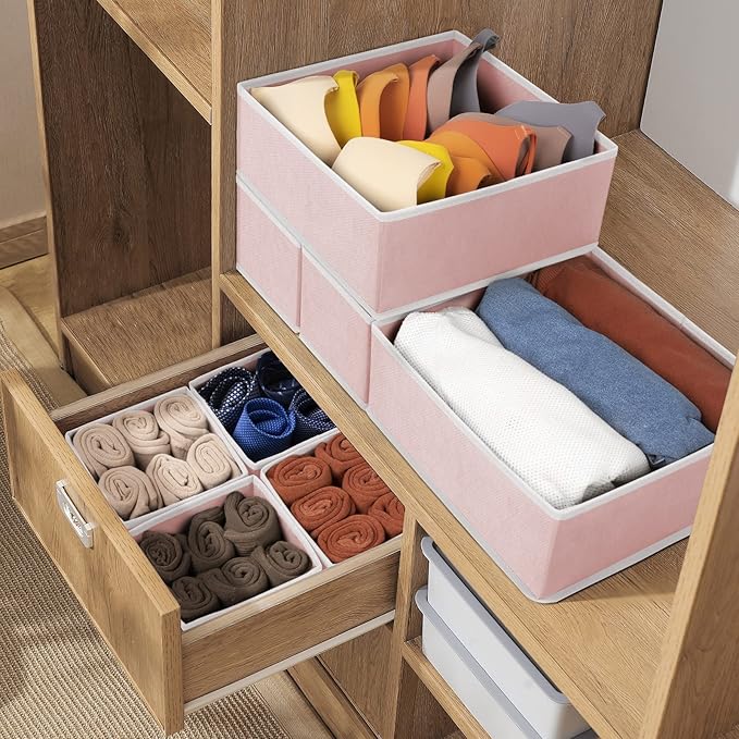Criusia 8 Pack Underwear Drawer Organizer, Drawer Organizer Clothes, Foldable Cloth Storage Box Closet Dresser Drawer Divider Organizer for Clothes, Scarves