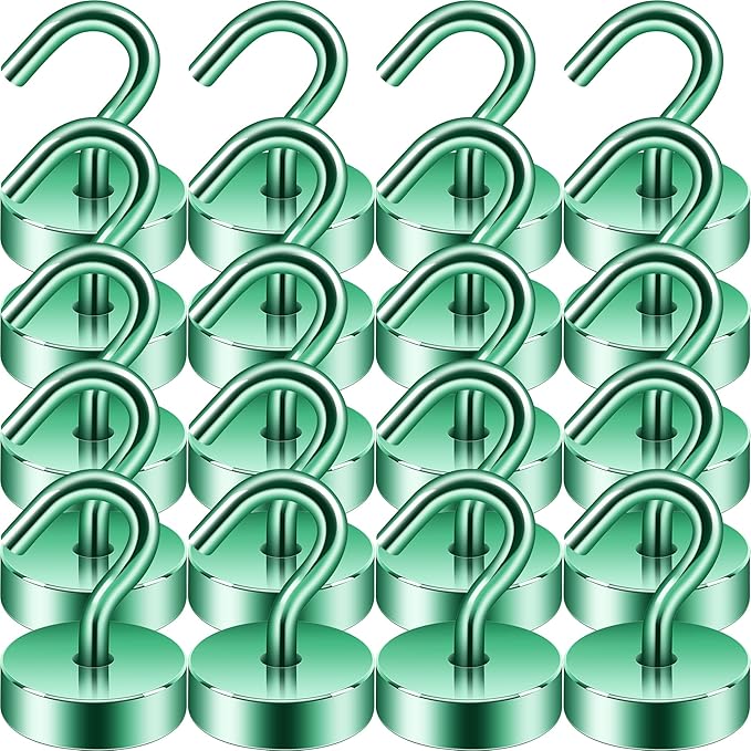 Neosmuk Magnetic Hooks, Cruise Ship Essentials, 40lb+ Heavy Duty Magnetic Hooks for Cruise Cabins, Refrigerator, Grill, Hanging, and Travel | Extra Strong Must-Have Magnet Hook, Green, Pack of 20