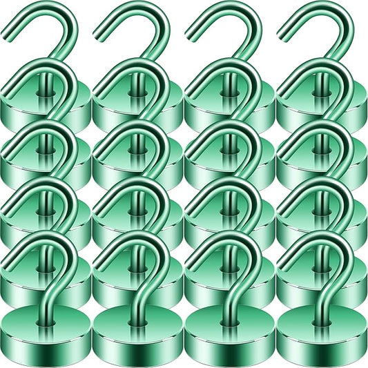 Neosmuk Magnetic Hooks, Cruise Ship Essentials, 40lb+ Heavy Duty Magnetic Hooks for Cruise Cabins, Refrigerator, Grill, Hanging, and Travel | Extra Strong Must-Have Magnet Hook, Green, Pack of 20