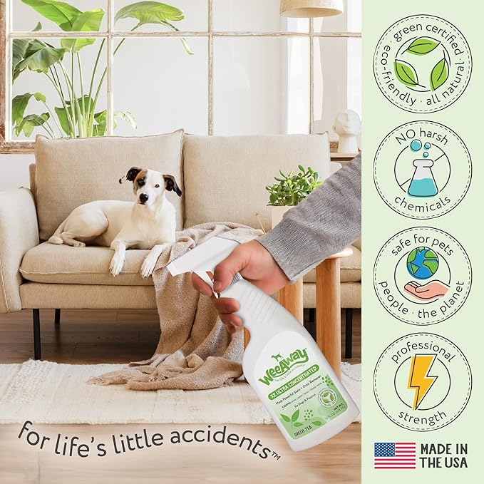 Wee Away® X2 Dog Urine Stain & Odor Remover - Double Strength Enzyme Spot Cleaner for Dog Pee, Marking & Odor Removal, Carpet, Furniture & Bedding, Non-Toxic, 16 oz