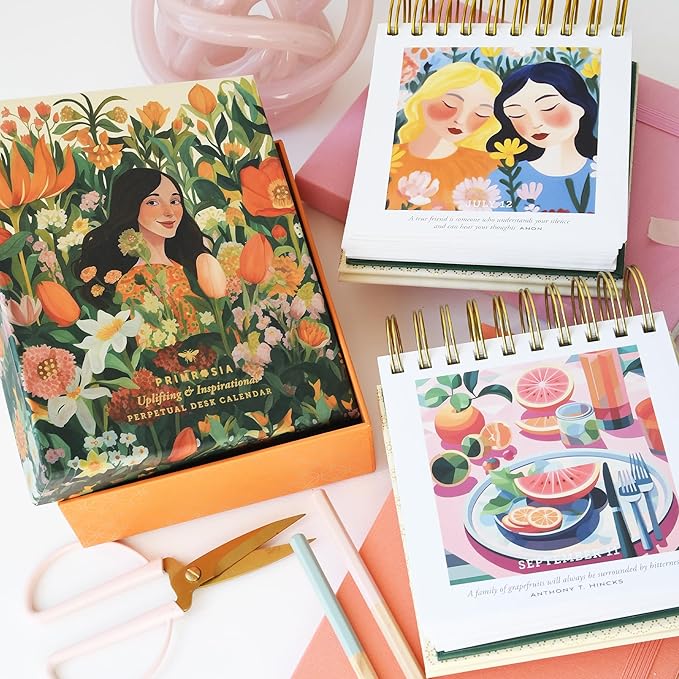 Primrosia Inspiring Perpetual Calendar: Undated Daily Desk Planner for Motivation - Flip Stand Design - Daily Inspirational & Empowering Quotes - Page-a-Day Format.