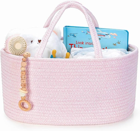 Diaper Caddy Organizer, Empty Gift Basket for Newborn Essentials, Baby Storage Basket, Stylish Gift Bag for Baby Shower, Boys and Girls – Large, Light Pink