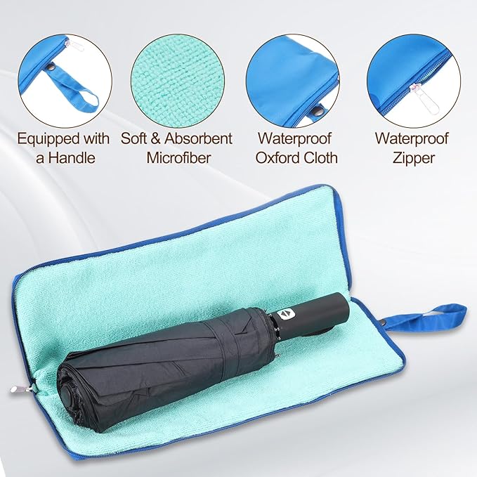 uxcell Wet Umbrellas Bag, 15 x 5 Inch Waterproof Oxford Cloth Reversible Umbrellas Sleeve Cover Portable Waterproof Case for Wet Travel Folding Umbrellas Travel Home Outdoor, Blue