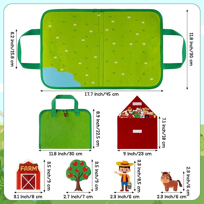 WATINC Travel Felt Board Story Set - 25PCS Portable Felt Board Educational Birthday Gift for Boys & Girls, Themed Storytelling Preschool Early Learning Interactive Play Kit for Toddlers (Farm Animals)