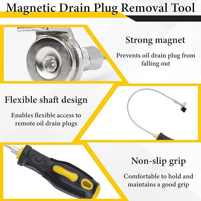 ecocstm Strong Magnetic Oil Drain Plug Remover Tool, Oil Drain Plug Remover Instrument, Anti Scald Sump Plug Removal Tool, Universal Flexible Oil Plug Removal Tool (14 Inch)