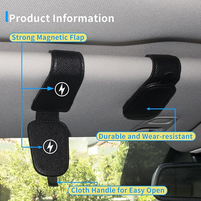Yuoyar 2 Packs Magnetic Sunglass Holder for Car Visor - Universal Sunglasses Clip for Different Size Eyeglasses - Convenient Interior Car Accessories (Black)