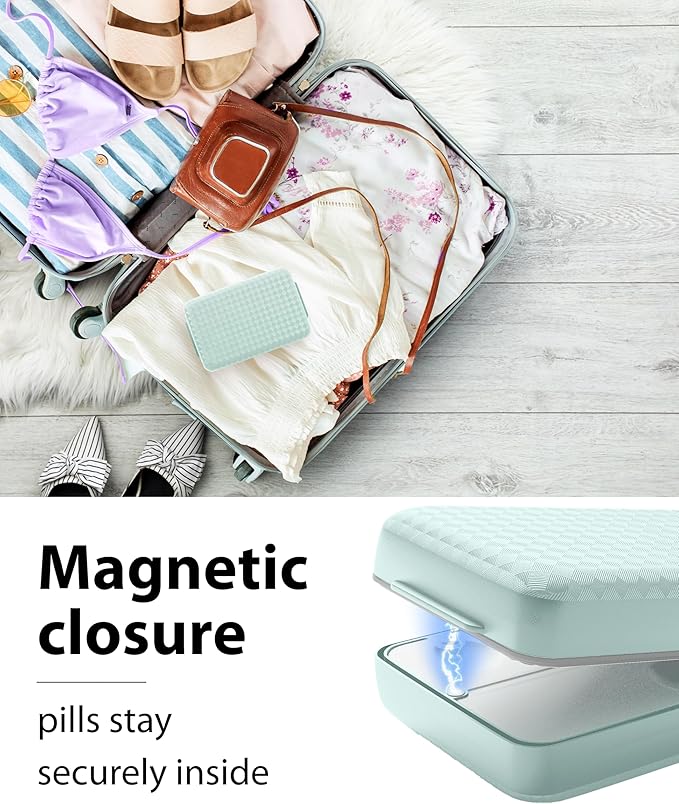 Travel Pill Organizer Box – Moisture Proof Case with Magnetic Closure, Large 8-Compartment Holder for Pills, Vitamins and Supplements, Secure Medicine Organizer for Traveling and Home, for Daily Use
