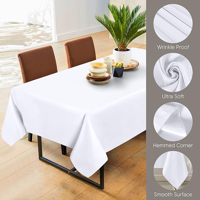 Utopia Kitchen Rectangle Table Cloth 2 Pack (60x102 Inches, White), Tablecloth Machine Washable, Polyester Table Cover for Dining, Buffet Parties, Picnics, Events, Weddings and Restaurants