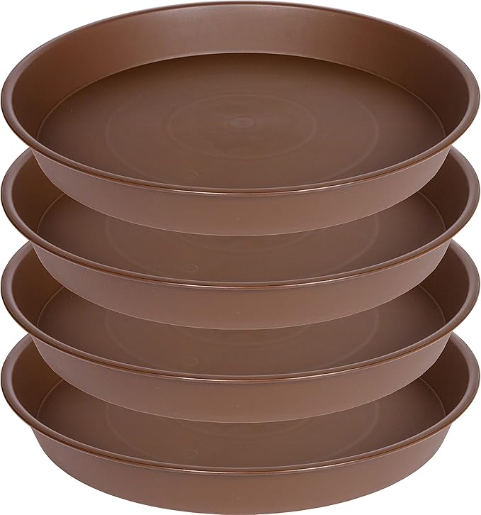 Bleuhome 4 Pack of 14 inch Plant Saucer, Heavy Duty Round Plant Trays for Pots, Bird Bath Bowls, Plastic Plant Water Tray, Flower Plant Saucers for Indoors (14", Chocolate)