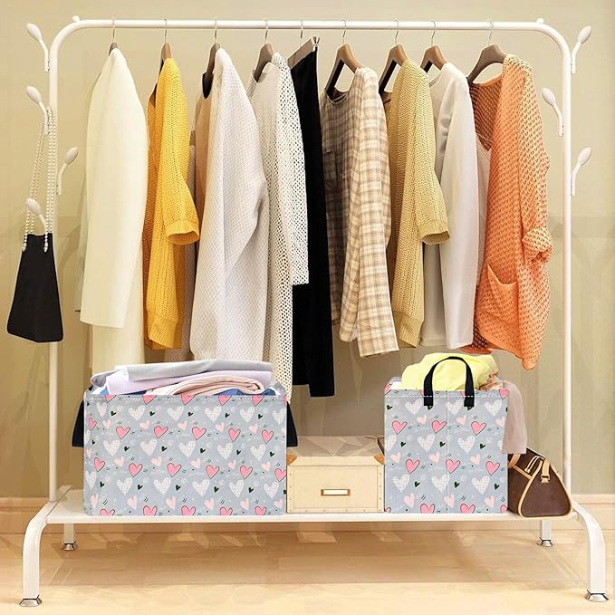 Rec Heart Print Box Hamper Storage Basket Collapsible Organizer Bin Gift Shelf Baskets for Home and Kitchen Storage