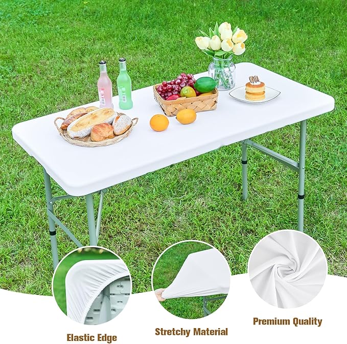 Fitted Rectangle Tablecloth 36 x 48 Inch Elastic Table Cloth Stretch Spandex Tables Cover White Washable Polyester Tables Top Cap Cover for Dining Picnic Camping Indoor and Outdoor