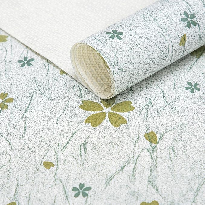 RAY STAR 12X120 Inch Shelf Liner for Kitchen Cabinets, Non-Adhesive Cabinet Liner Washable, PVC Drawer Liner for Dresser Non-Slip Bathroom (Green-Floral)(2 Roll)