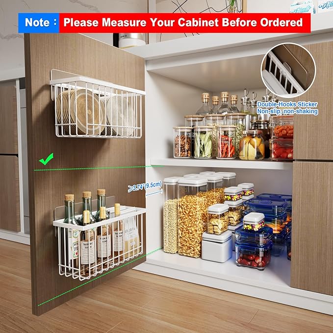 4 Pack Adhesive Cabinet Door Organizer, Lid Organizers Inside Cabinet Food Container/Tumbler Lid Organizer and Storage Cup Lids Holder for Kitchen & Bathroom Wall Mounted (White)