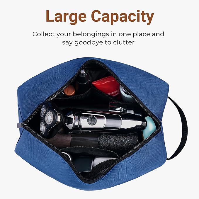 Elviros Travel Toiletry Bag for Women and Men,Lightweight Makeup Bag Hanging Dopp Kit with Shaving Compartment Cosmetic Organizer Large Tool Bag Travel Essentials,Gifts for Men(Large,Navy Blue)