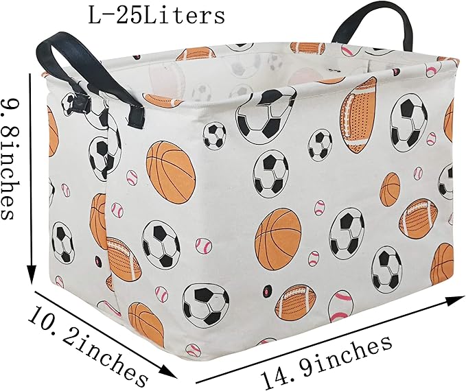 KUNRO Rectang Basketball Football Storage Basket Gift Shelf Basket Storage Bin, Nursery Basket Organizer Box for With Handles for Room Deco (Balls)