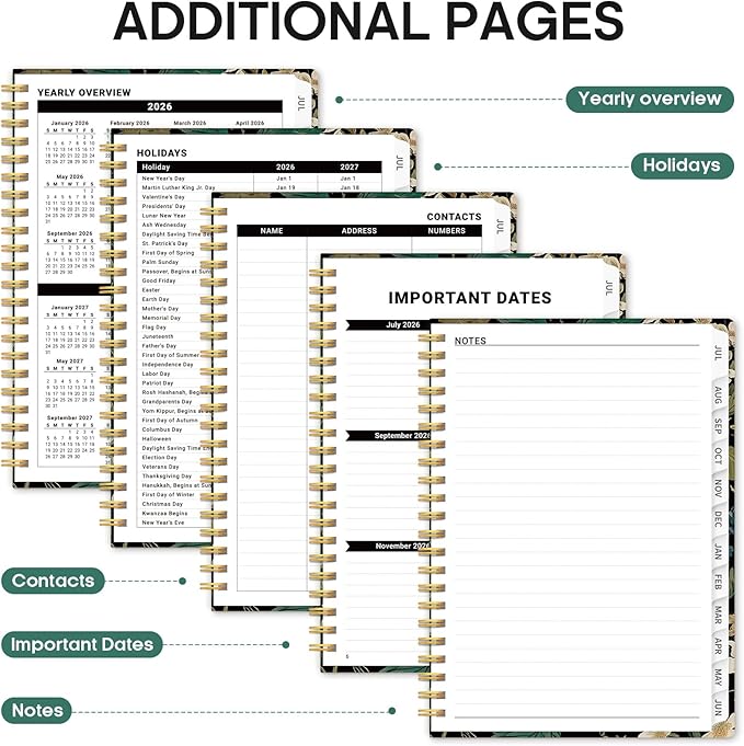 Planner 2026-2027, Academic Monthly and Weekly Calendar Planner for Women, July 2026 - June 2027, Hardcover Pretty Agenda Planner Book with Tabs, Spiral Daily Organizer for School Office Home Supplies, 8.5" x 11" - Forest Botanica