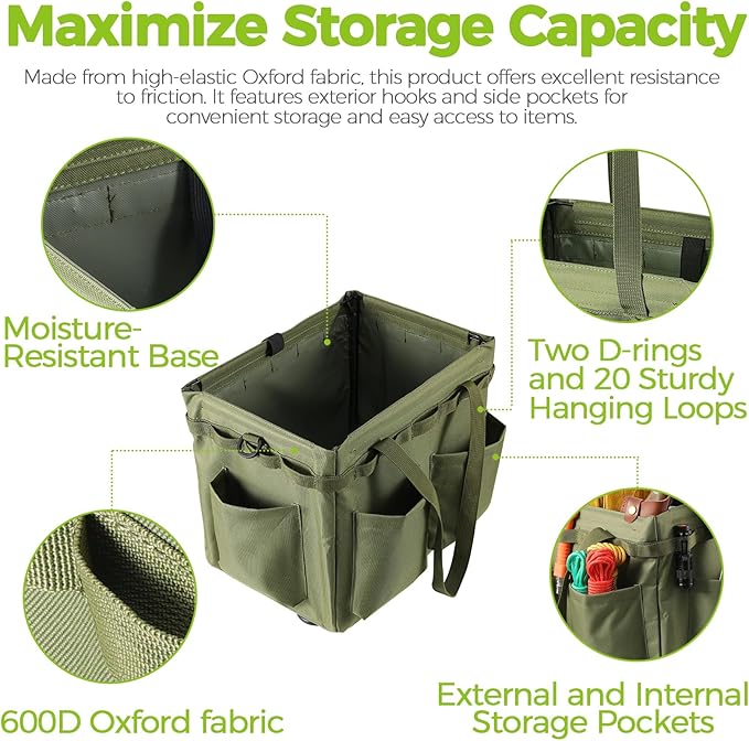 Car Trunk Organizer Multifunctional Storage Toolbox Carry Griddle,Large Grill Utensils Accessory Grilling Tools Basket Carrying Caddy Tool Tote Bag Storage Box Camp Cooking bbq Outdoor(Green)