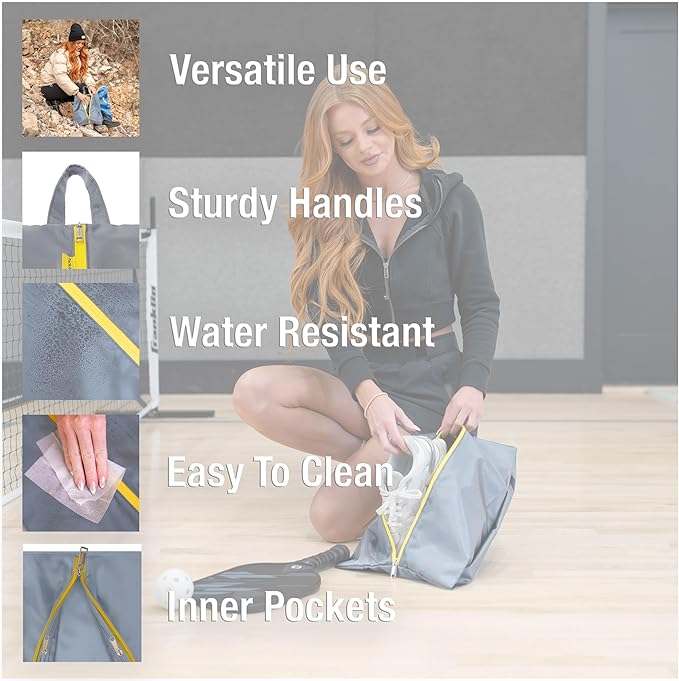 Water Resistant Travel Shoe Bags with Two Inner Pockets - Shoe Carrier Storage Cube Pouch Pack with Zipper & Handle - Portable Shoe Bag for Gym, Traveling, Dance, Track & Field - Grey