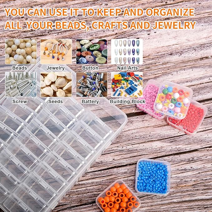 Bead Organizer Box, 90pcs Small Clear Plastic Storage Containers, Craft Storage Box Features Hinged Lid and Labels, Mini Boxes for Bracelets, Jewelry, Diamonds, Clay Beads, Screws, Seeds, Small Parts