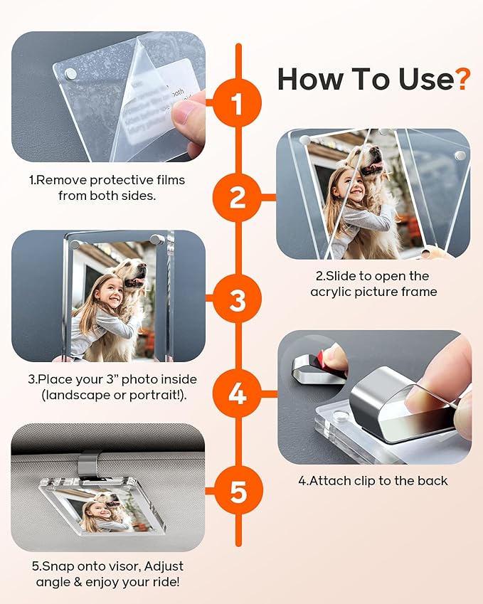 2Pcs Large Magnetic Car Visor Photo Holder - Strong Clip-On Frames for 3.5"x4.4" Photos - Durable Acrylic Visor Clip Photo Frame for Family & Pets - Secure Photo Car Visor Clip Accessories, Gift For Valentine‘s Day